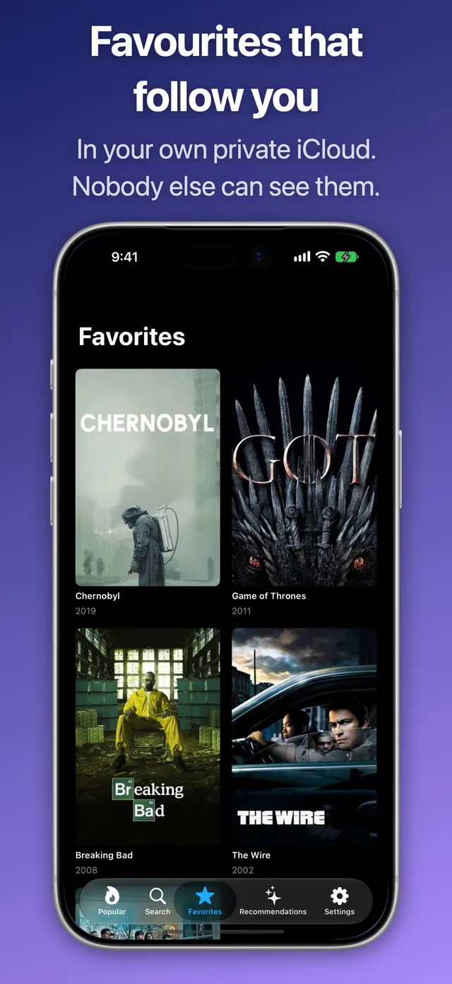 Your favourites, synced through your private iCloud account